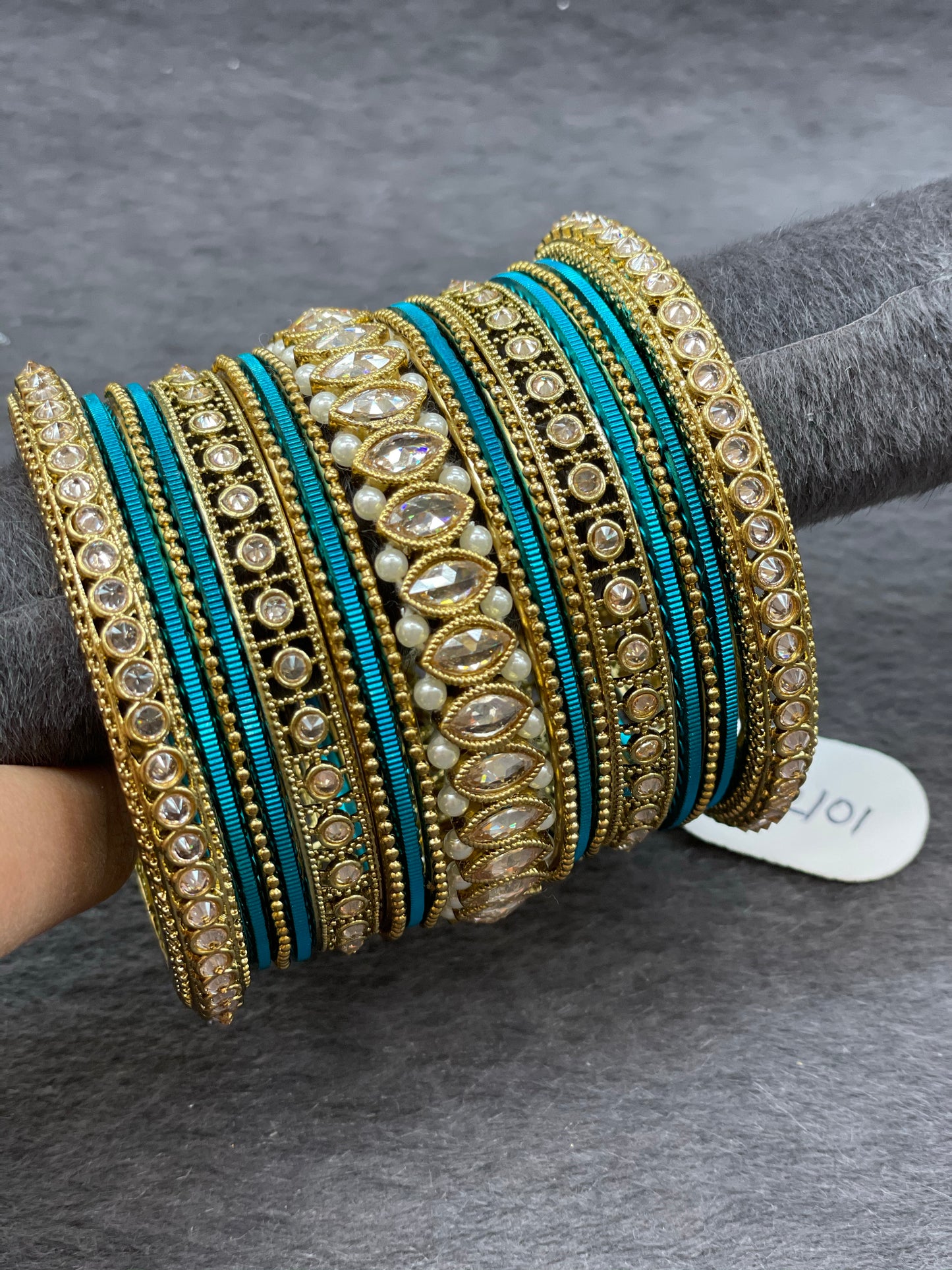 Antique Gold Custom Bangle Set with Polki Stones