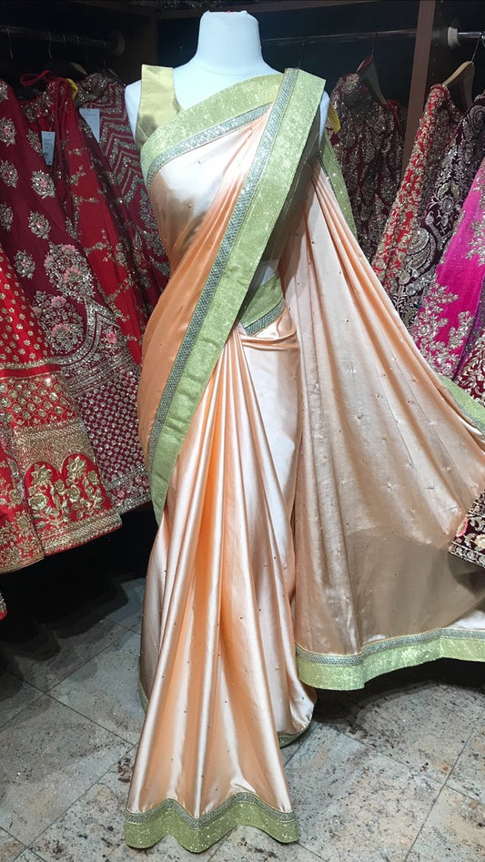 Peach Satin Bridesmaid's Saree