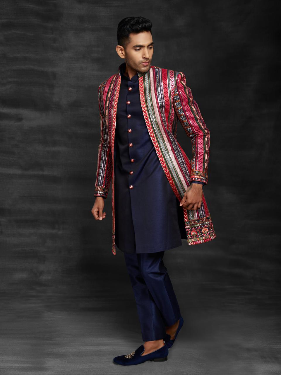 Mens Multi-Color Open Jacket Sherwani SWD7