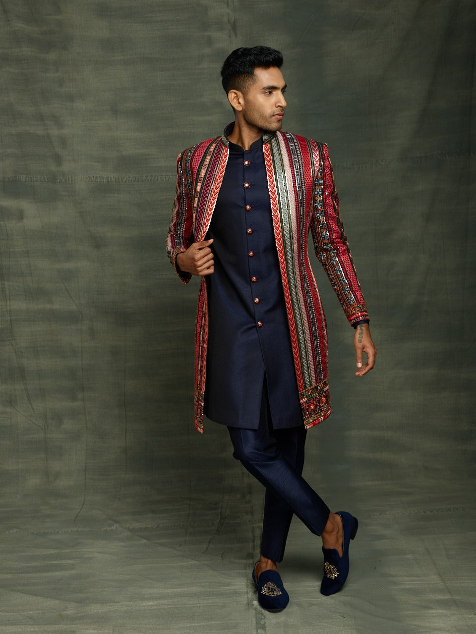 Mens Multi-Color Open Jacket Sherwani SWD7