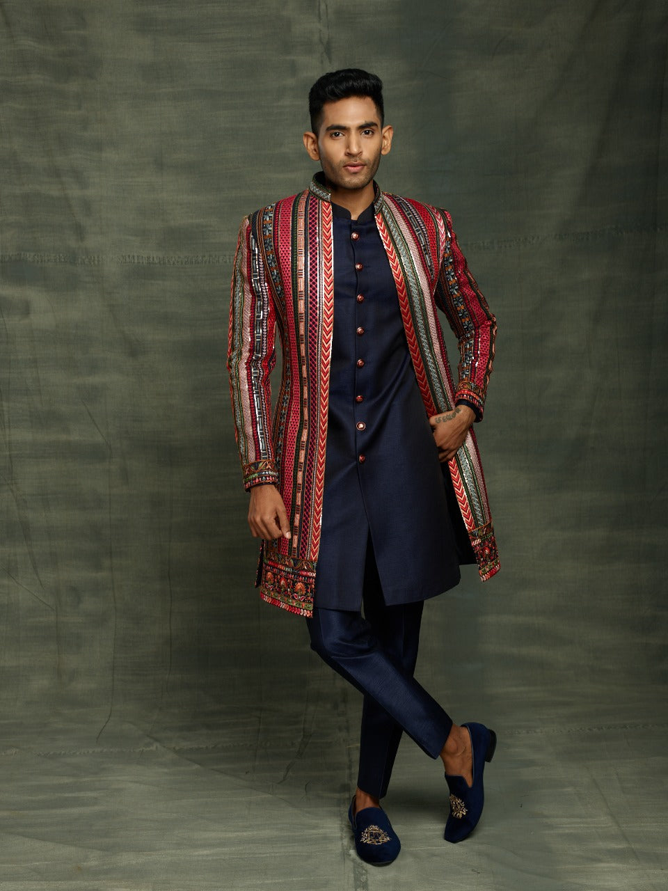 Mens Multi-Color Open Jacket Sherwani SWD7